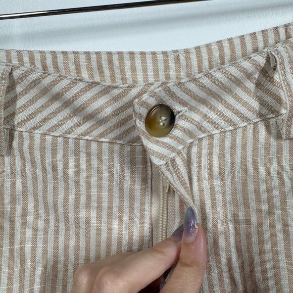 Elle Grey Short Women M White Tan Stripe Linen Blend Pocket Coastal Quite Luxury - Picture 5 of 9
